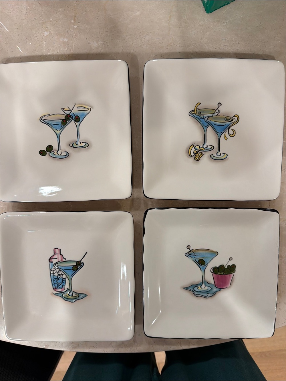 Pottery Barn White Square Martini Plates - Set of 4